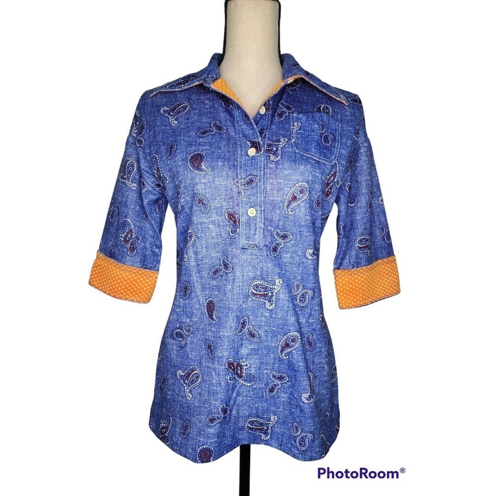 Vintage 70s Melissa Lane Paisley Pointed Collar Hippie Women's Size 8